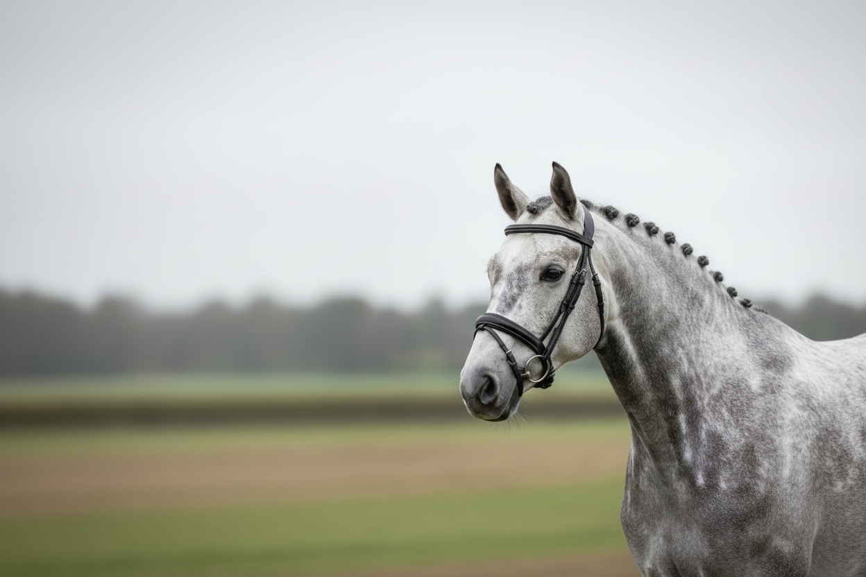 Dapple grey horse show portrait refined
